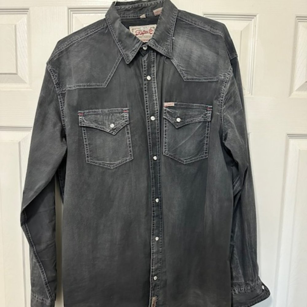 Rafter C Distressed Pearl Snap Button Up Shirt